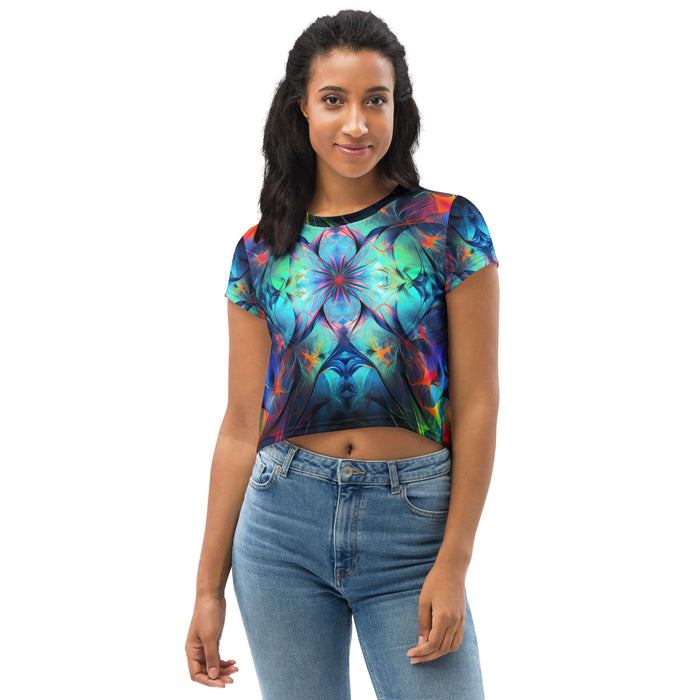 Crop tee in a cozy science-inspired design and vibrant colors that showcases a casual lifestyle