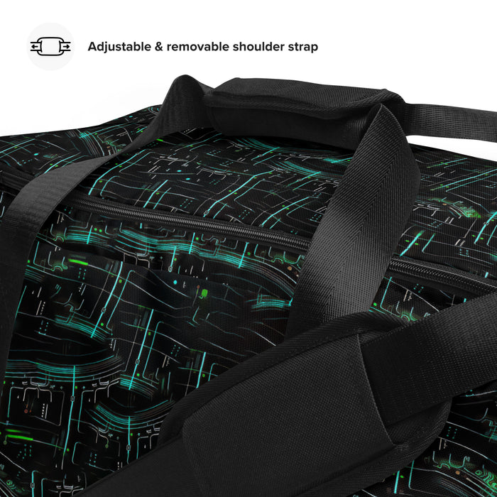 A duffle bag with a science-inspired design and bright colors that combine style and functionality. Made of 100% polyester and water-resistant fabric, this bag combines fun and function. And it has pockets.