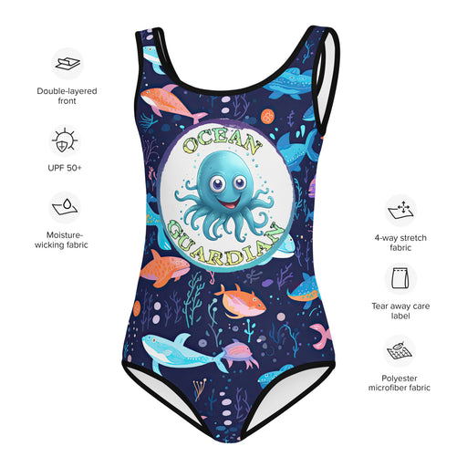 Stylish Kids Swimsuit with a science-based design and vibrant colors for a trendy beach look.