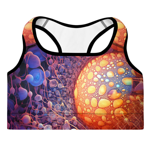 Beautiful sports bra mockup in a cozy science-inspired design and vibrant colors that showcases a casual lifestyle