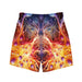 Stylish men's swim trunk mock-up with a science-inspired design and vibrant colors, for a trendy beach look.