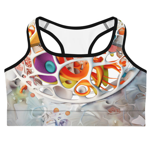 Beautiful sports bra mockup in a cozy science-inspired design and vibrant colors that showcases a casual lifestyle