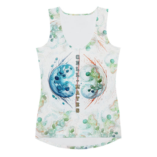 Mockup of a tank top with a nice design. The t-shirt has a round neckline and wide straps. It is made of soft and comfortable material, which adds a playful and expressive element to your outfit.