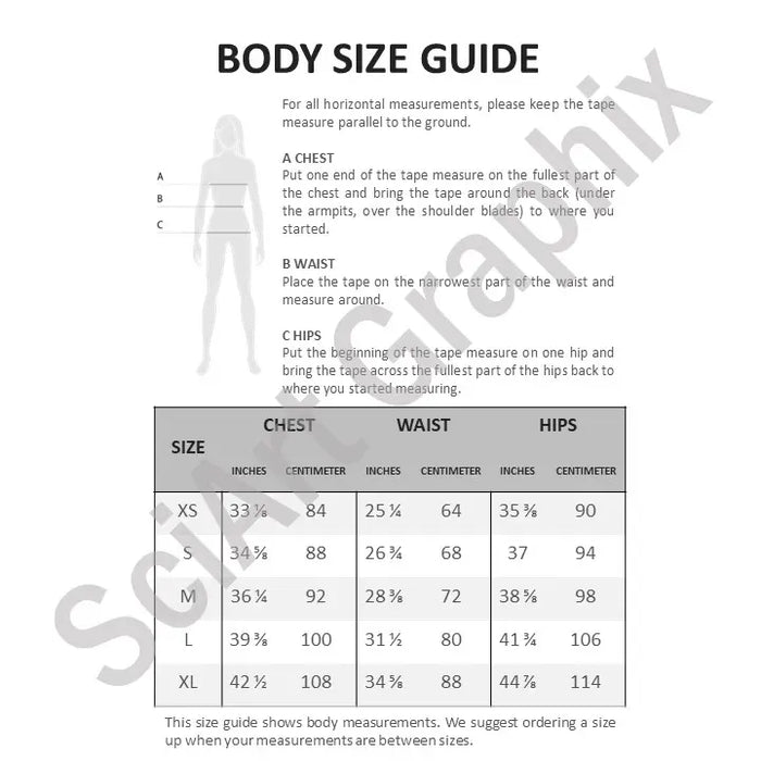 Body Size Guide of a Party Bodycon Dress - SciArt Graphix